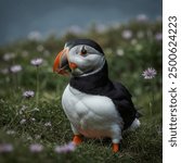 The puffin is a charming seabird with a colorful, distinctive beak and striking black-and-white plumage. Often referred to as the "clown of the sea," puffins are exceptional divers, using their wings.