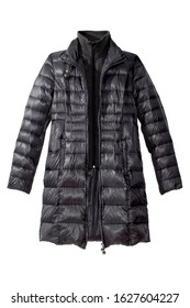 Puffy Winter Coat With Fabric Interior Layer On White Background