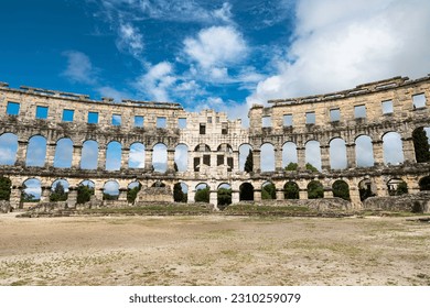 The Pula Arena a Roman Amphitheater located in Pula, Croatia build around two thousand years ago ,it could hold twenty-five thousand visitors