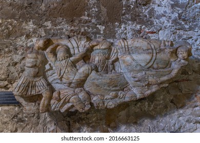 Pula, Croatia, July 30, 2020: Roman Artifacts At Temple Of Augustus In Pula, Croatia