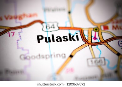 Pulaski. Tennessee. USA On A Map