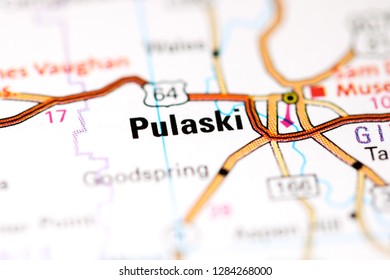 Pulaski. Tennessee. USA On A Map