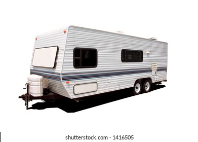 Pull Behind Camper Isolated On A White Background.