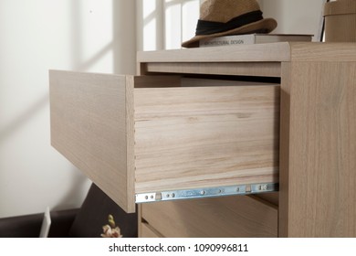 Pull Open Drawer Wooden In Cabinet