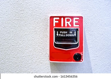Pull station or call point, Manual fire alarm activation, Activated Notifier pull station,  Modern fire alarm pull stations, Single action to pull down the handle to sound.