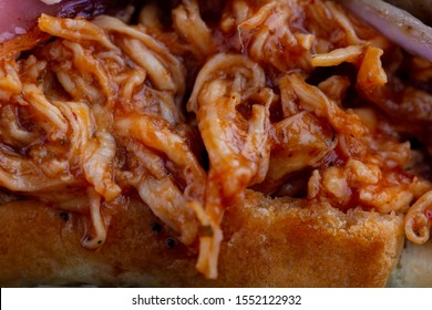 Pulled BBQ Chicken Closeup Sandwich