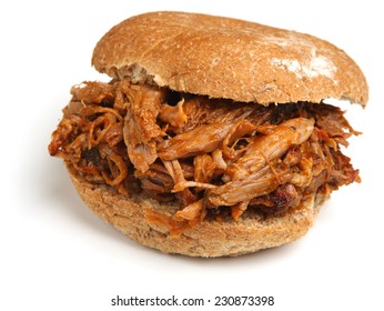 Pulled Pork Or Hog Roast Sandwich With Bbq Sauce.