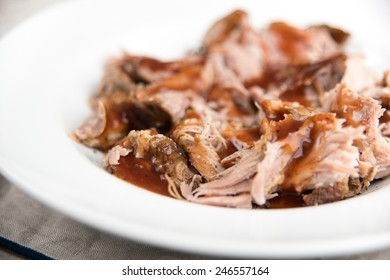 Pulled Pork On Plate With Some Sauce