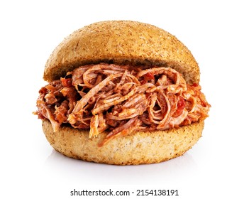 Pulled pork sandwich isolated on white background. 