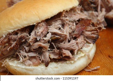 Pulled pork in a soft white bread roll