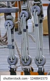 Pulleys And Ropes From Vintage Tall Sailing Ship