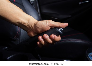 Pulling handbrake.Car Interior 