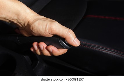 Pulling handbrake.Car Interior 