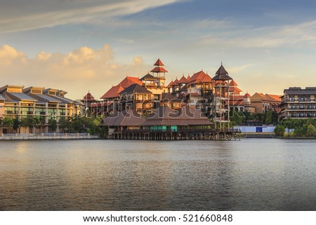 Pullman Restaurant Lakeside in evening time Putrajaya, Malaysia