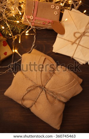 Similar – Image, Stock Photo White gift box with label on wooden table