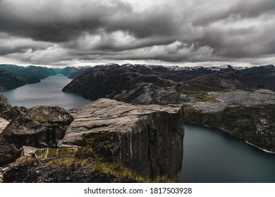 Pulpit rock in Norway on a cloudy day with no people - Shutterstock ID 1817503928