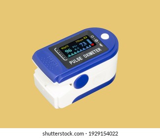 pulse oximeter device for measuring the level of oxygen in the body, isolated on yellow