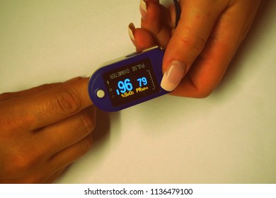 A pulse oximeter used to measure pulse rate and oxygen levels for a Patient
 - Shutterstock ID 1136479100