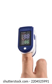 Pulse Oxymeter Blue And White Color Using At Finger