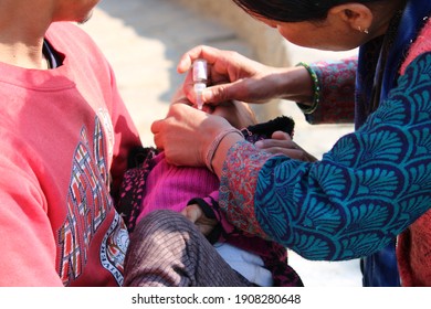 Pulse Polio Drops Are Being Given To Children, Rudraprayag Uttarakhand India Dated 2 February 2021