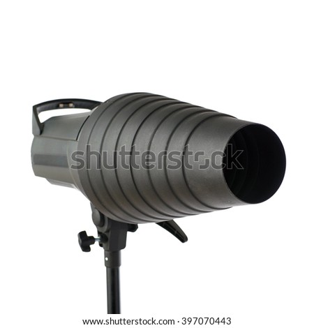 Pulse studio flash with a conical snoot on a stand over isolated white background