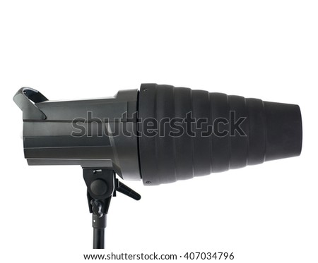 Pulse studio flash with a conical snoot on a stand over isolated white background