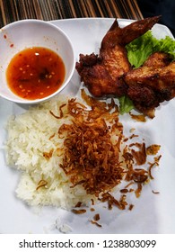 Pulut Ayam Is A Glutinous Rice With Chicken And Is A Famous Dish In Thailand. 