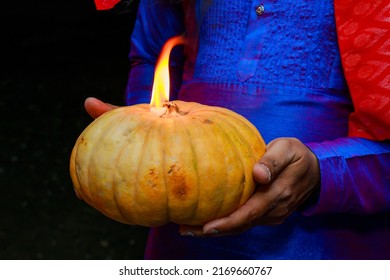 Pumkin Used For House Warming In Indian Tradition Gummadikaya. Hindu Rituals