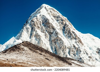 Pumori And Kala Patthar Mountain Summits On The Everest Base Camp Trek In Himalayas. Nepal.