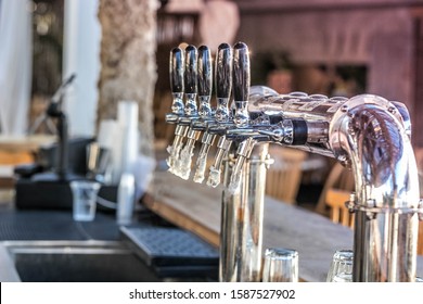 Pump Drink Dispenser At Summer Beach Bar.