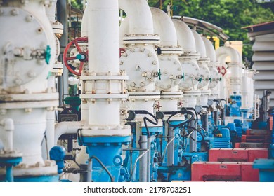 Pump Motor Oil And Pipeline Pressure Gauge Valves At Plant Pressure Safety Valve Station.