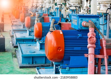 Pump Motor Oil And Pipeline Pressure Gauge Valves At Plant Pressure Safety Valve Station.