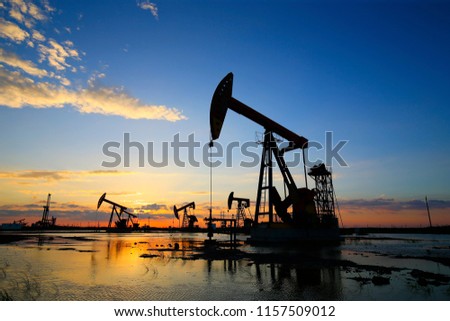 The pumping unit is working in the setting sun