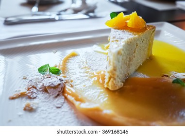 Pumpkin Chees Cake With Orange Dressing And Almond Nuts