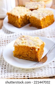 Pumpkin Coffee Cake With Topping, Cut On Squares