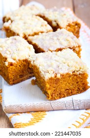 Pumpkin Coffee Cake With Topping, Cut On Squares