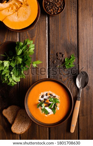 Similar – Image, Stock Photo Pumpkin soup Vegetable