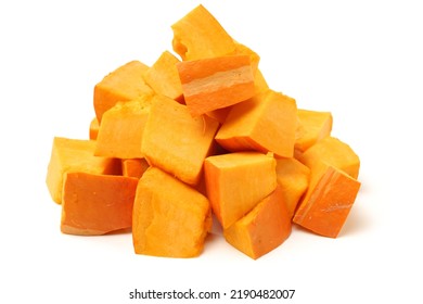 Pumpkin cubes isolated on white background  - Shutterstock ID 2190482007
