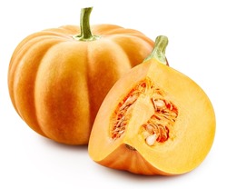 Pumpkin Isolated On The White Background. Pumpkin Half. Fresh Pumpkin Fruits Isolated On White Background