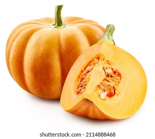 Pumpkin isolated on the white background. Pumpkin half. Fresh pumpkin fruits isolated on white background