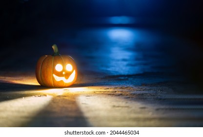 Pumpkin Lantern Lights Inner Glow To Celebrate Halloween Day And For Fun In The Night Scene.