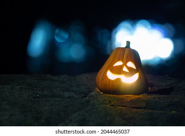 Pumpkin Lantern Lights Inner Glow To Celebrate Halloween Day And For Fun In The Night Scene.