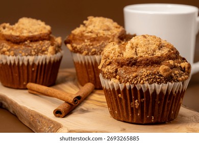 Pumpkin Muffins and Coffee – Rustic Fall Breakfast with Cinnamon