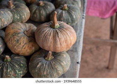 Pumpkin on the table for sale in the market 