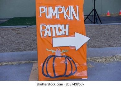 Pumpkin Patch Sign On Display White Arrow