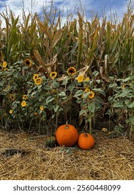 Pumpkin patch and sunflower cornfield
