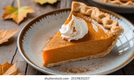 Pumpkin Pie: A spiced custard filling made from pumpkin puree, nestled in a flaky crust, this autumn favorite is often served with whipped cream for added sweetness. - Powered by Shutterstock