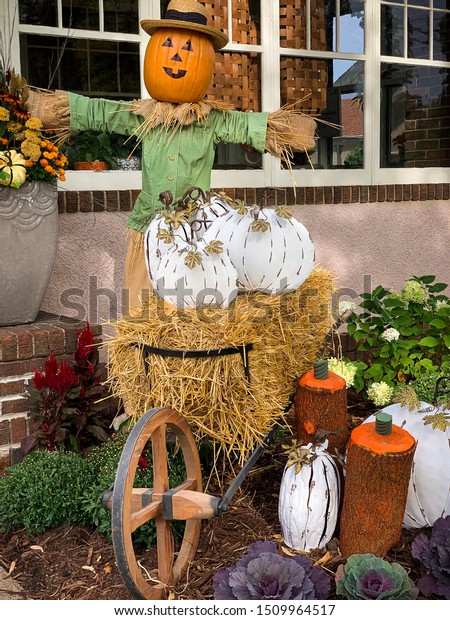 Pumpkin Scarecrow Front Yard Decorations Friendly Stock