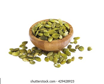 Pumpkin Seed In Bamboo Bowl Isolated