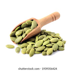 Pumpkin seed on white backgrounds. Healthy food ingredient.